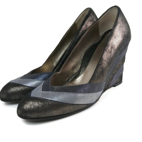 DANA DAVIS Made in Italy Metallic Wedge Shoes 8B - Picture 2 of 6